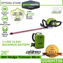 Greenworks GD80HT66 80V 26" Cordless Hedge Trimmer (With 12.5AH Backpack Battery)