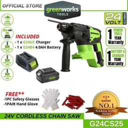 Greenworks GD24SDS2 24V Cordless Brushless Rotary Hammer (With 4AH Battery &amp; Charger)